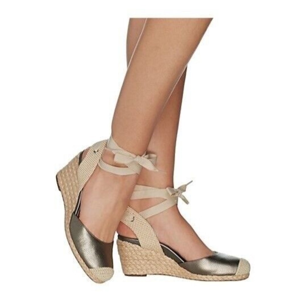 Vionic Size 8.5 Euro 40 Silver Pewter Aruba Maria Wedge Espadrilles